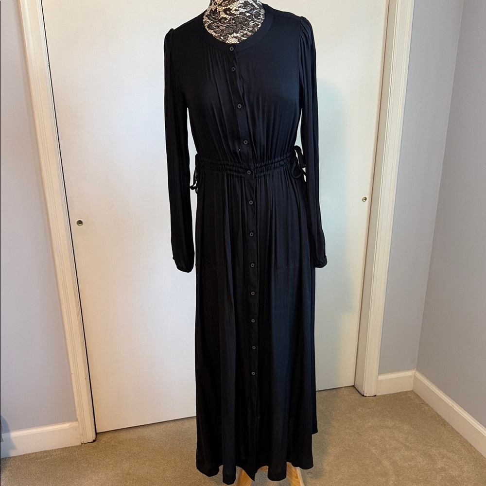 Loft Black Button Down Long Sleeve Maxi, Small